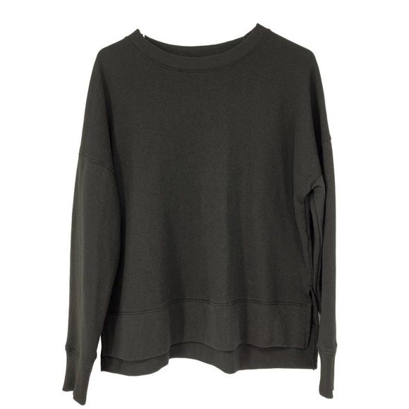 Womens Time & Tru Large Jet Black Sweatshirt Top High Low Drop Shoulder 3695 - Picture 1 of 7